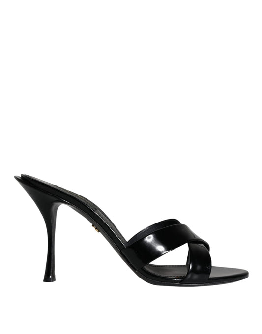 Dolce & Gabbana Black Leather Slides Keira Sandals Shoes