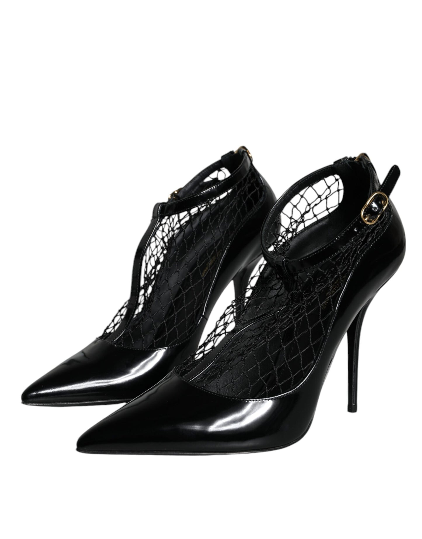 Dolce & Gabbana Black Mesh Patent Leather Heels Pumps Shoes