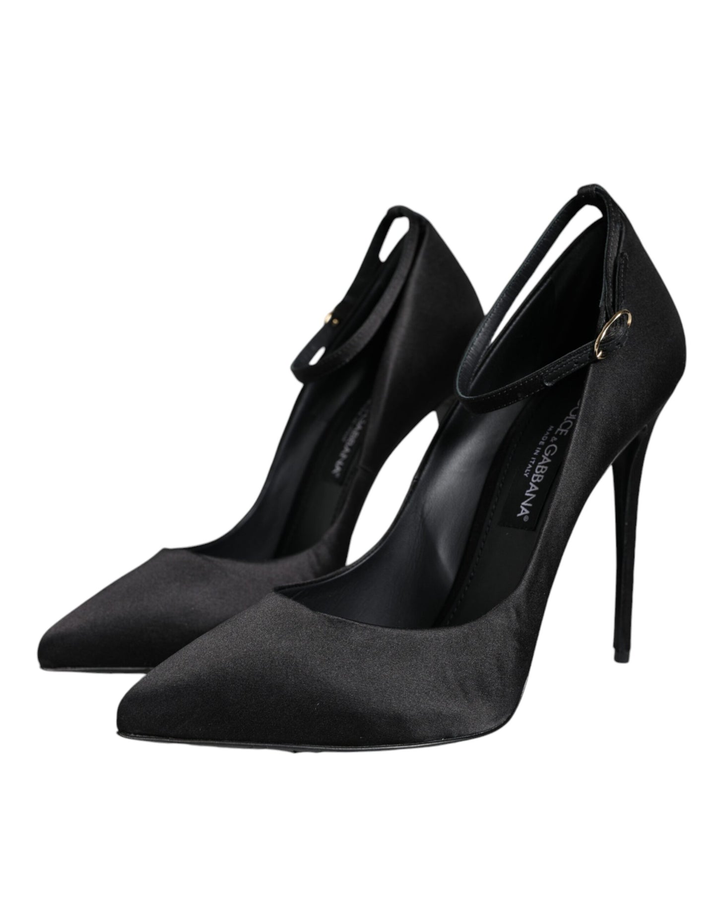 Dolce & Gabbana Black Satin Ankle Strap Heels Pumps Shoes