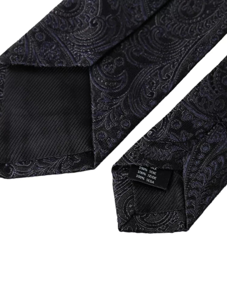 Dolce & Gabbana Black Patterned 100% Silk Adjustable Men Tie