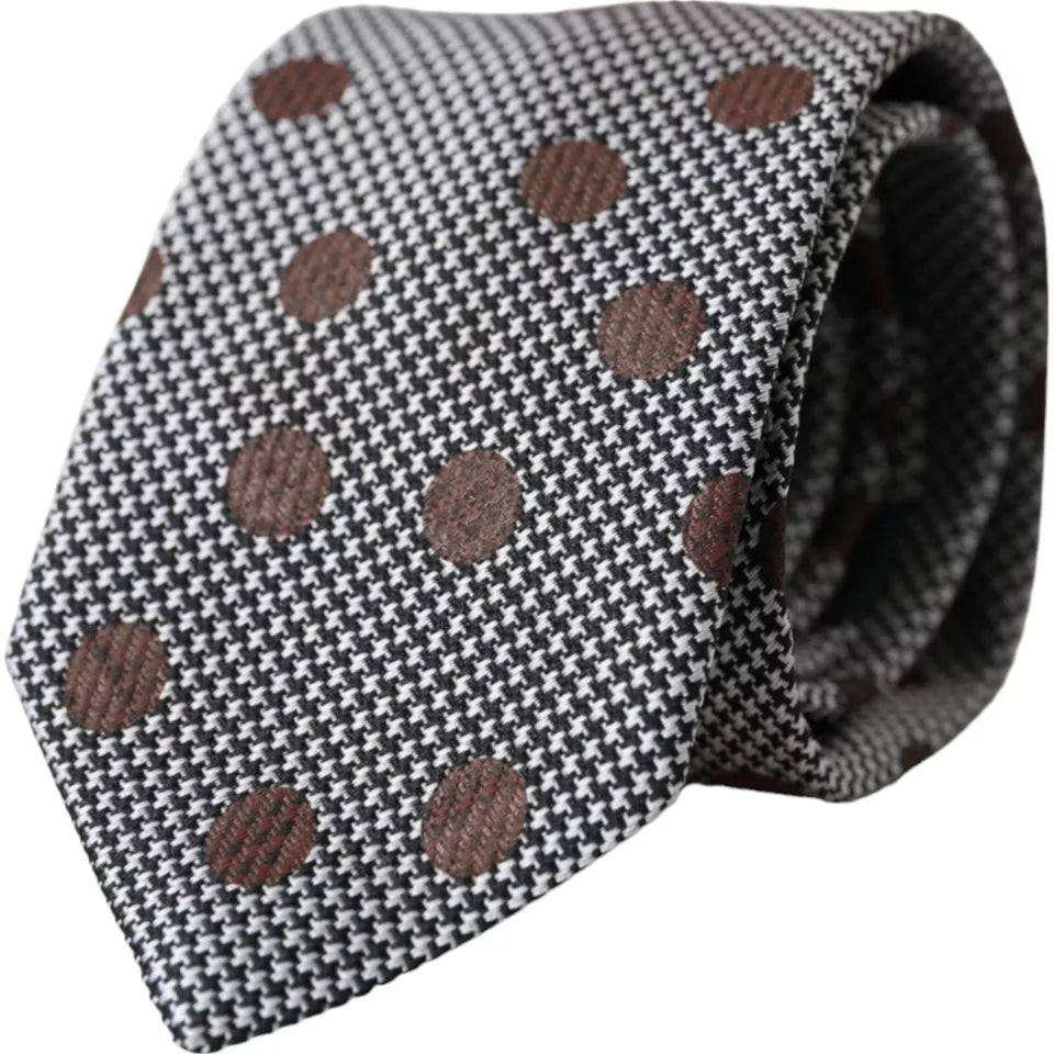 Dolce & Gabbana Gray Dotted Pattern 100% Silk Adjustable Men Tie