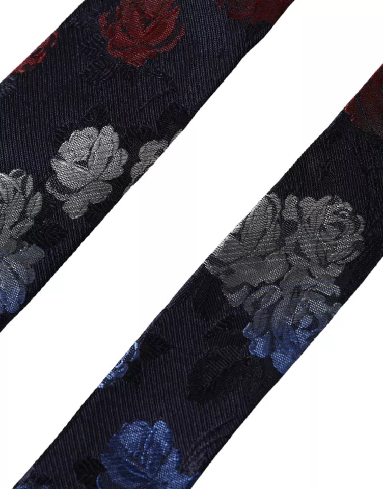 Dolce & Gabbana Dark Blue Floral Fantasy Silk Adjustable Men Tie