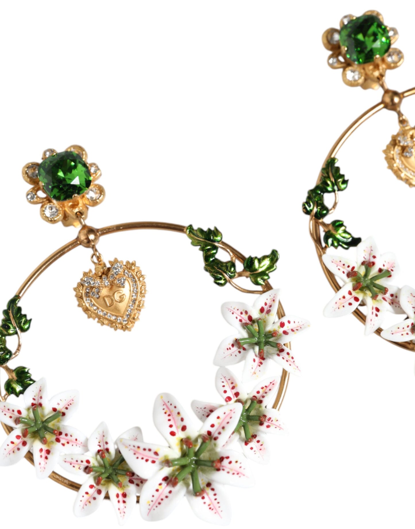 Dolce & Gabbana Gold Tone Brass Crystals Lily Resin Devotion Earrings