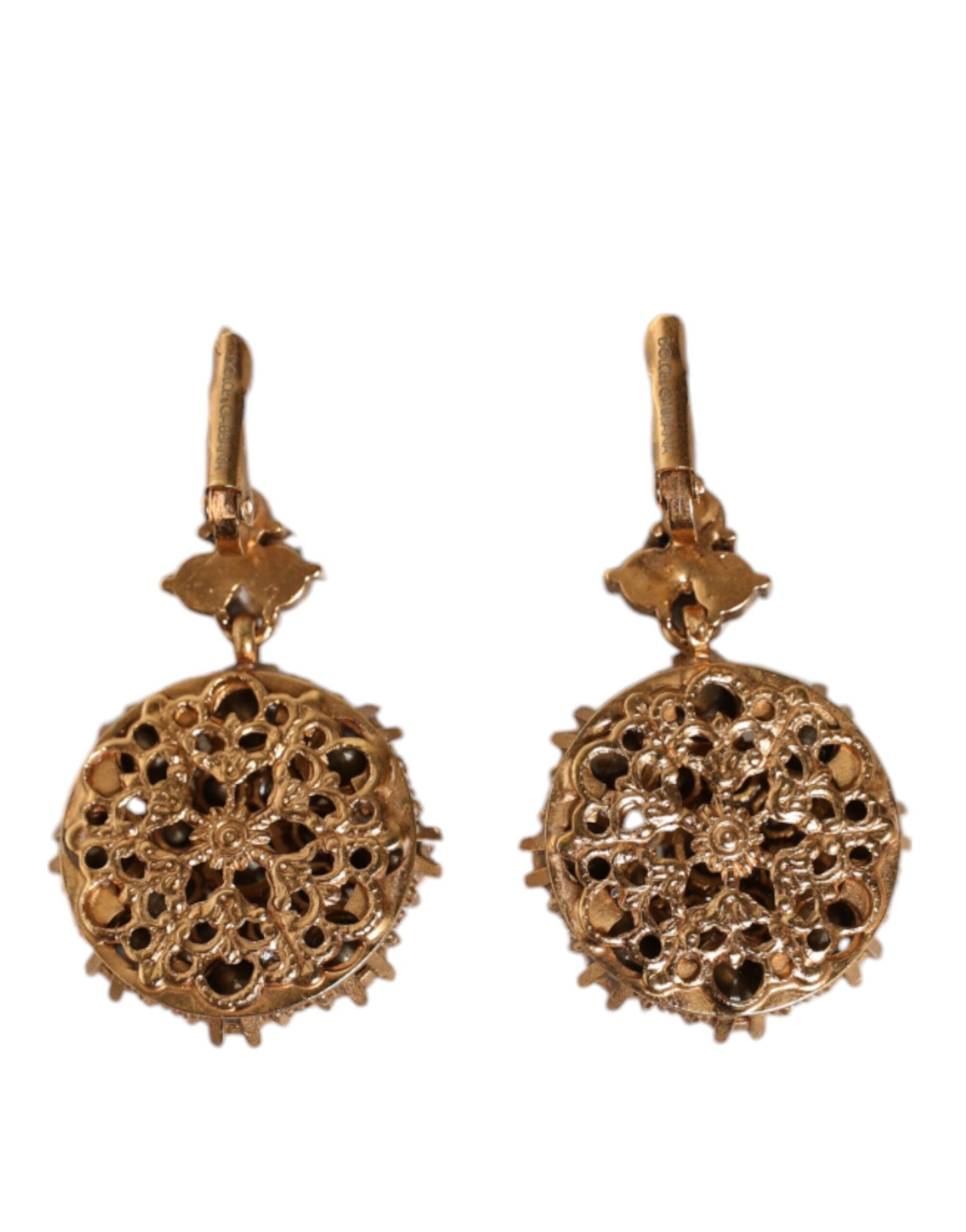 Dolce & Gabbana Gold Brass Crystal SICILY Clip Jewelry Dangling Earrings