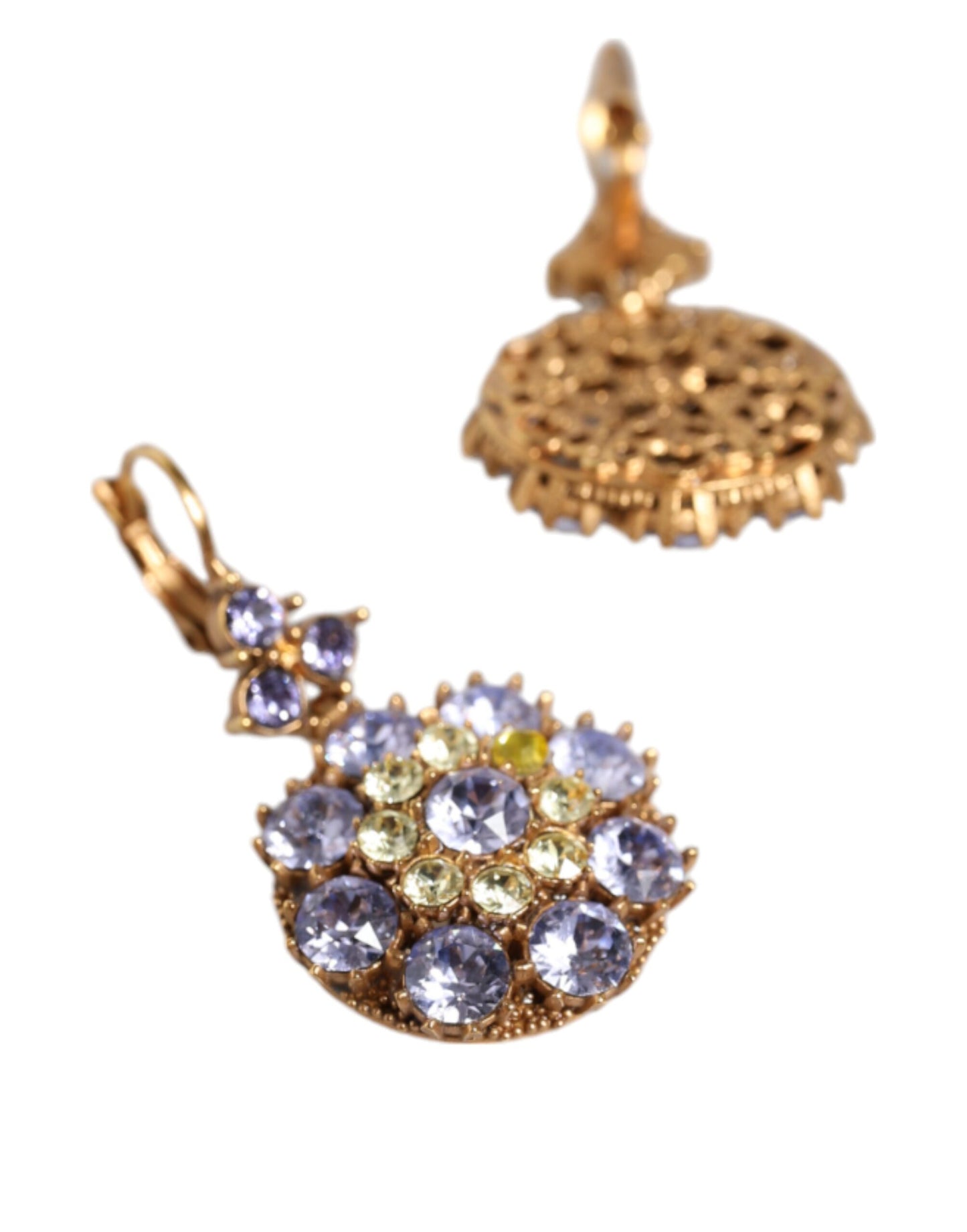 Dolce & Gabbana Gold Brass Crystal SICILY Clip Jewelry Dangling Earrings