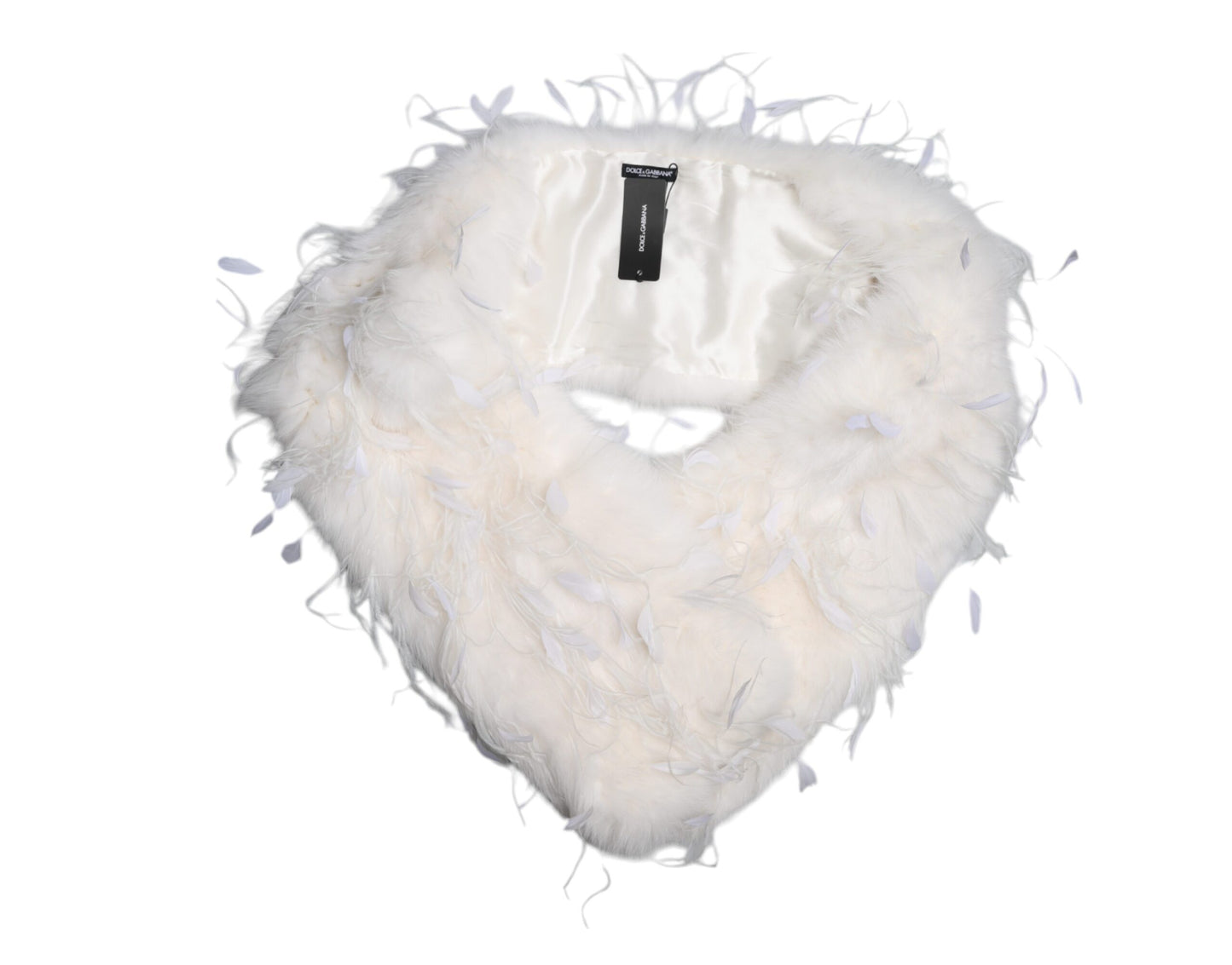 Dolce & Gabbana White Fox Rooster Feathers Neck Warmer Scarf