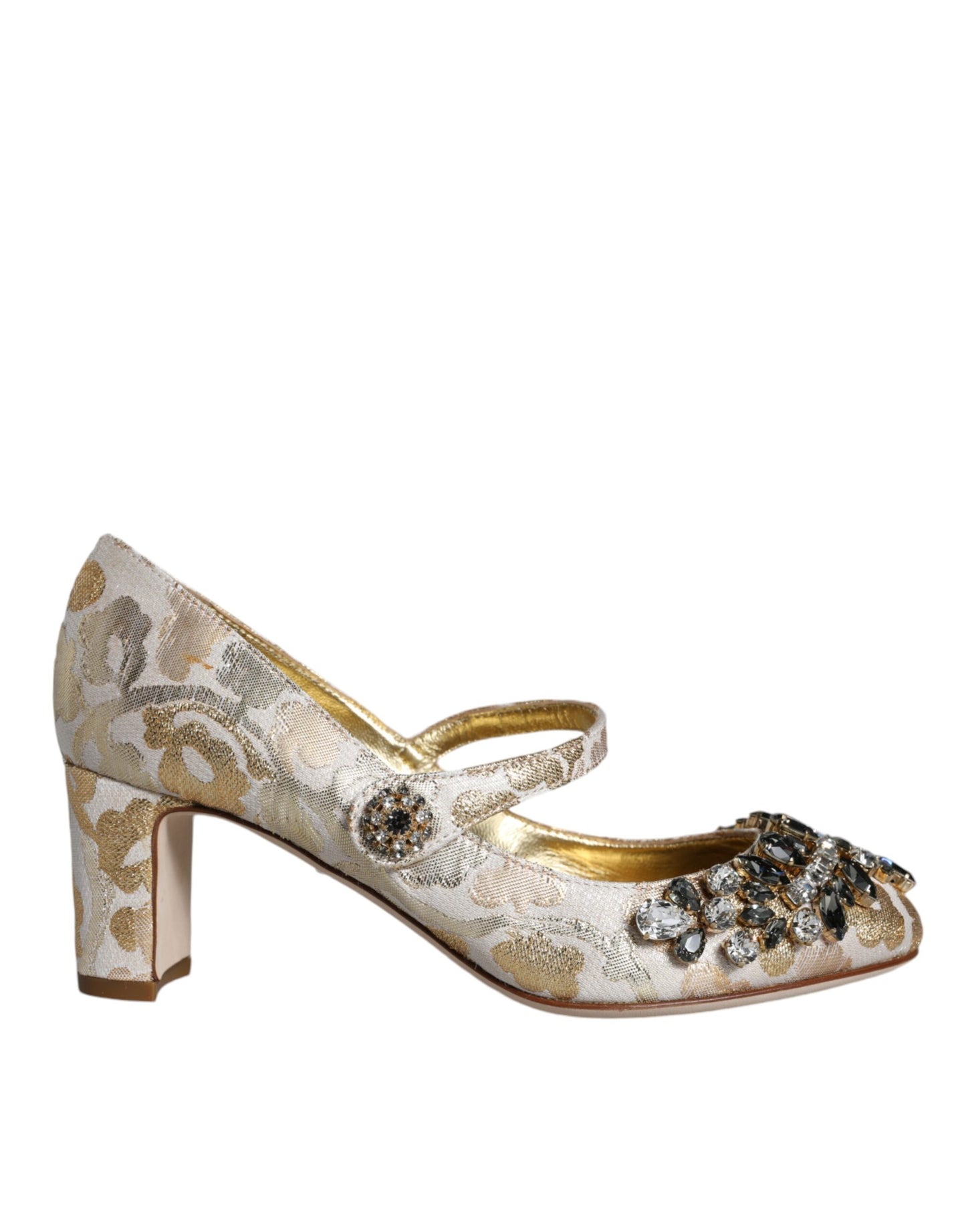 Dolce & Gabbana Gold Jacquard Crystal Mary Janes Pumps Shoes