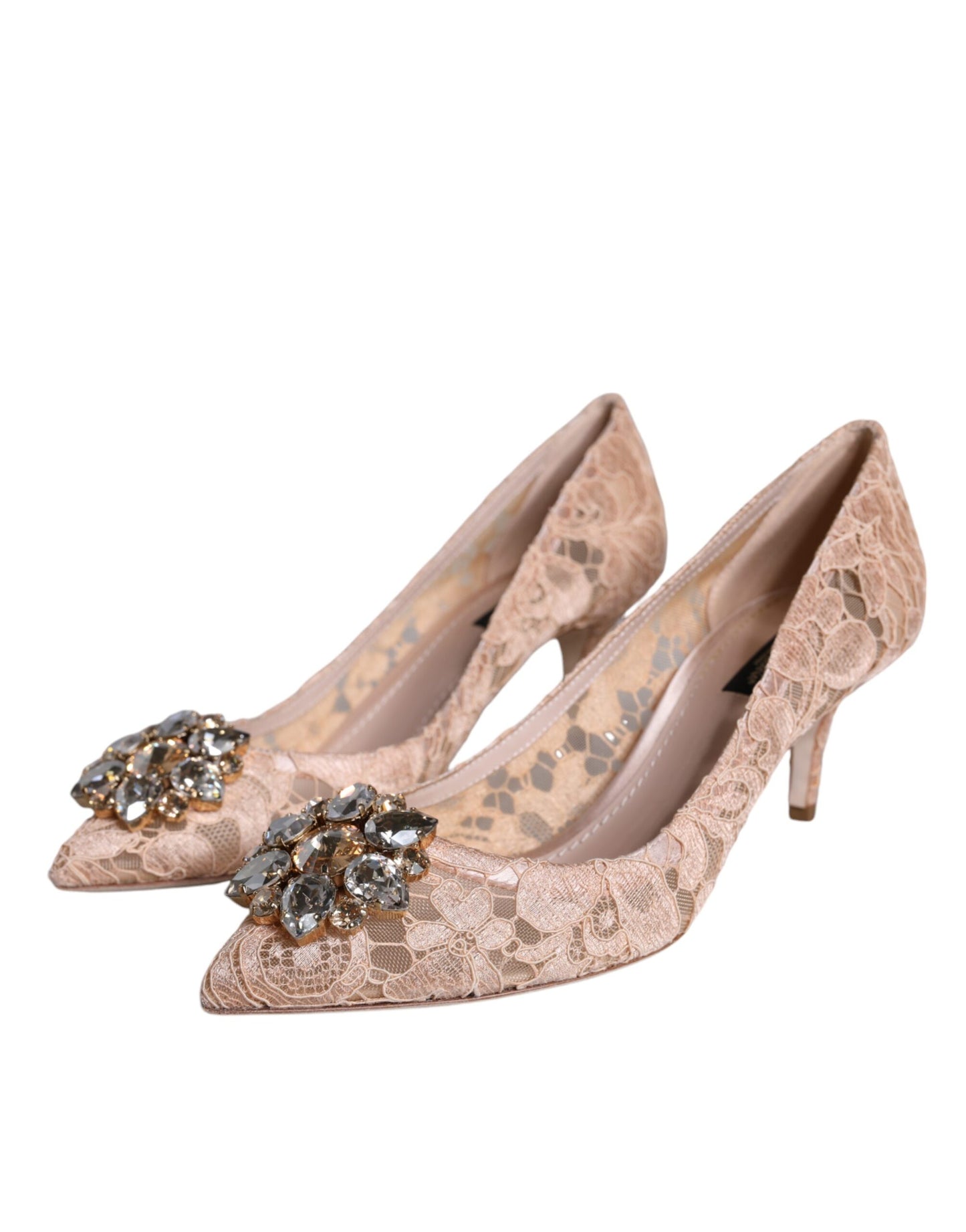 Dolce & Gabbana Beige Taormina Lace Crystal Heel Pumps Shoes