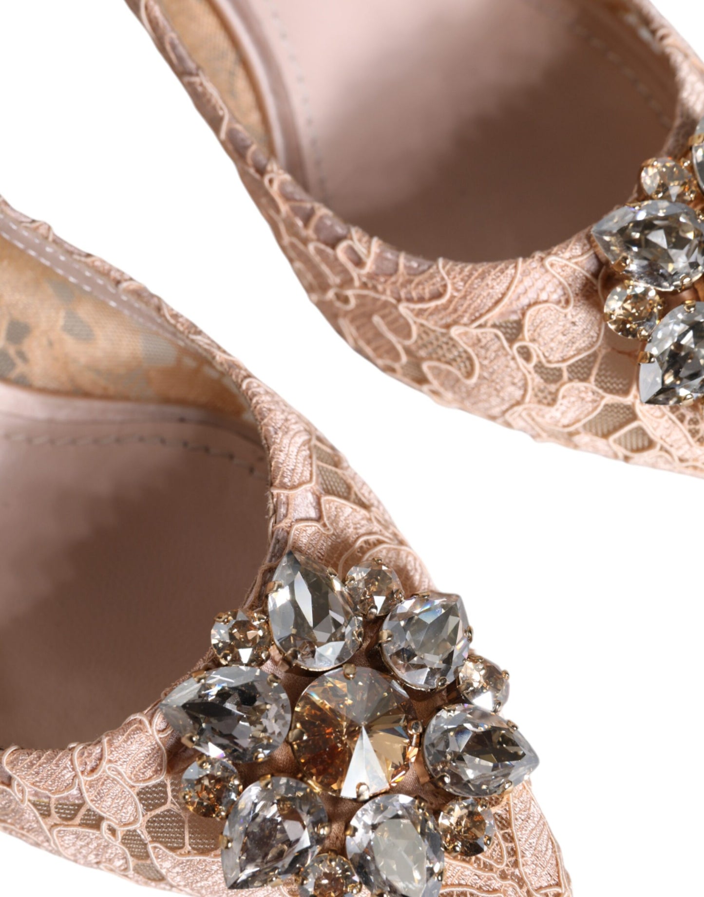 Dolce & Gabbana Beige Taormina Lace Crystal Heel Pumps Shoes