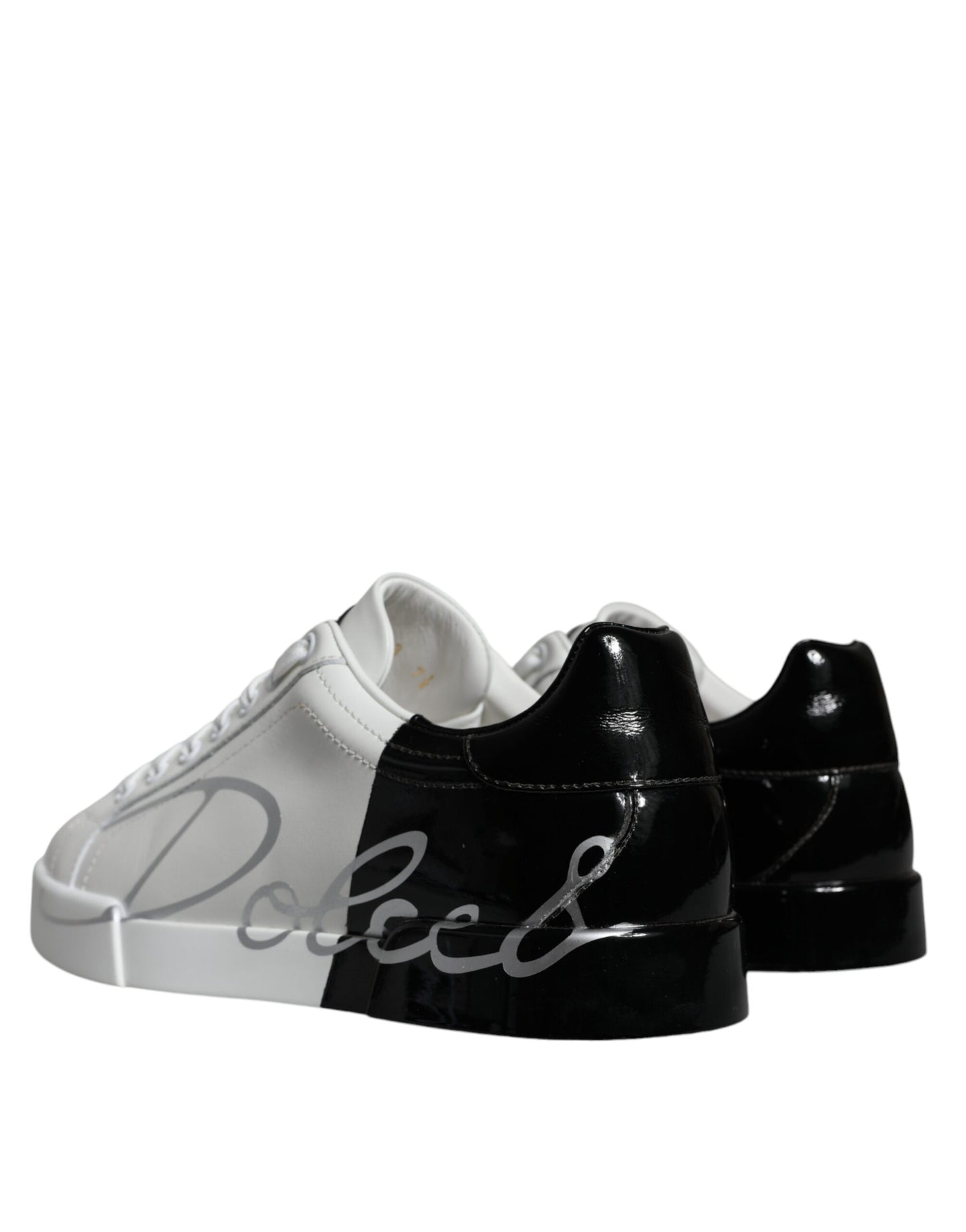 Dolce & Gabbana White Blue Leather Logo Low Top Sneakers Shoes