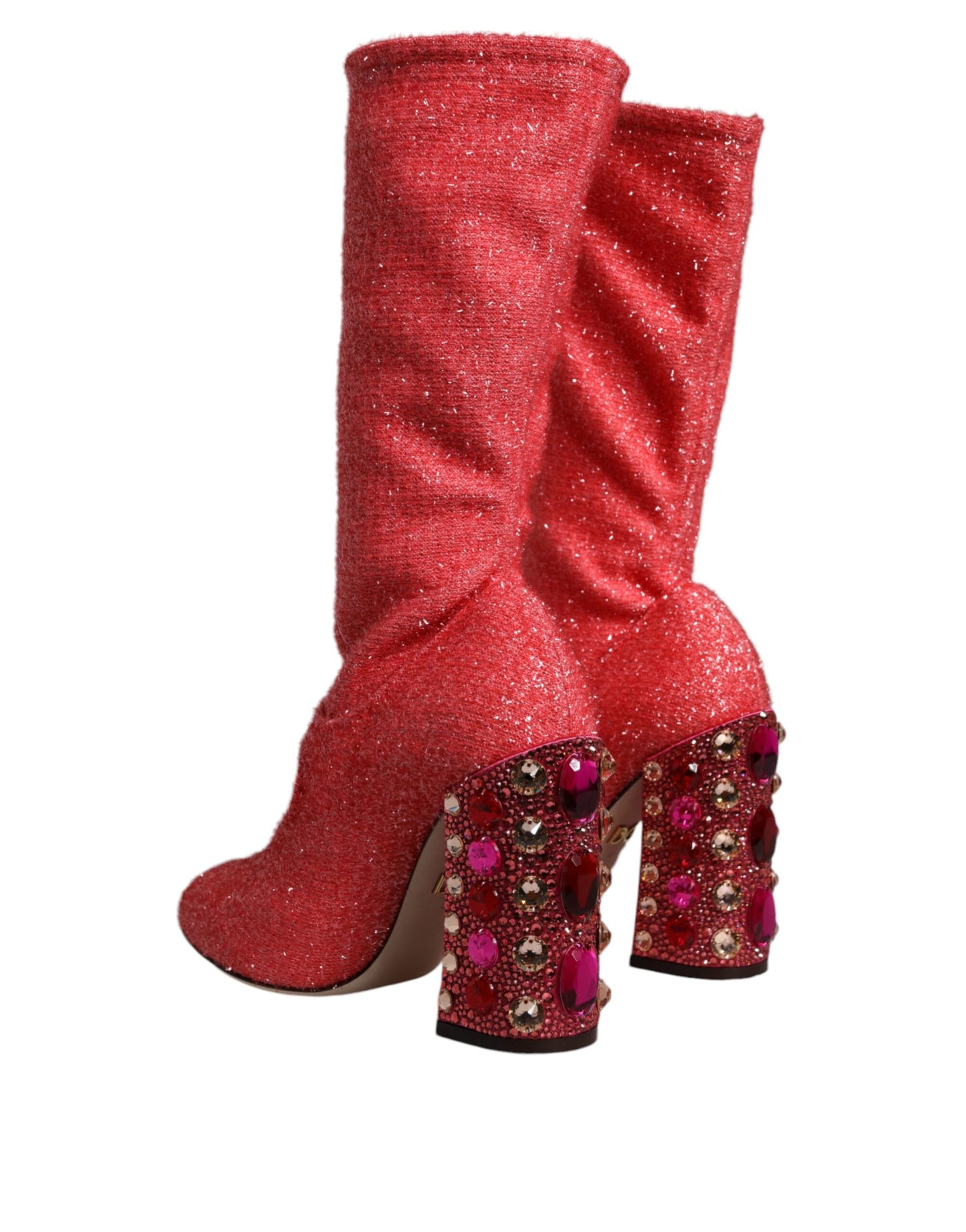 Dolce & Gabbana Pink Crystal Lurex Fantasy High Boots Shoes