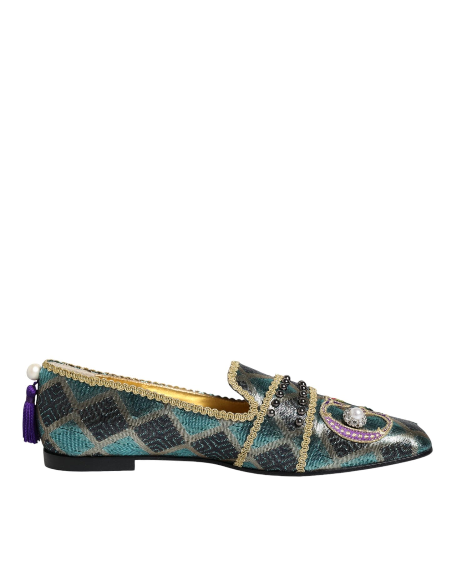 Dolce & Gabbana Multicolor Jacquard Embellished Loafers Shoes