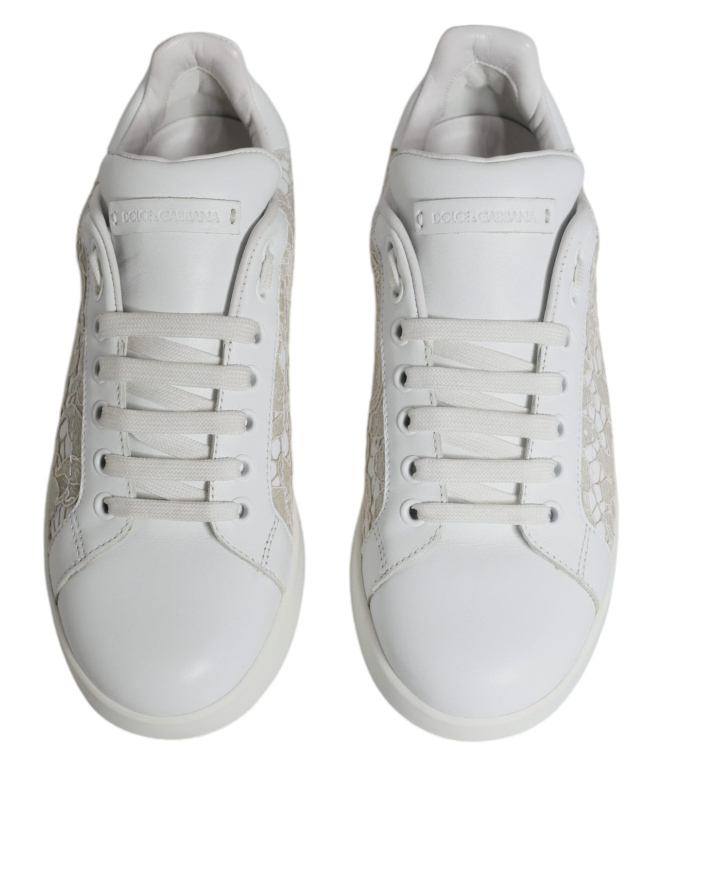 Dolce & Gabbana White Lace Portofino Low Top Sneakers Shoes