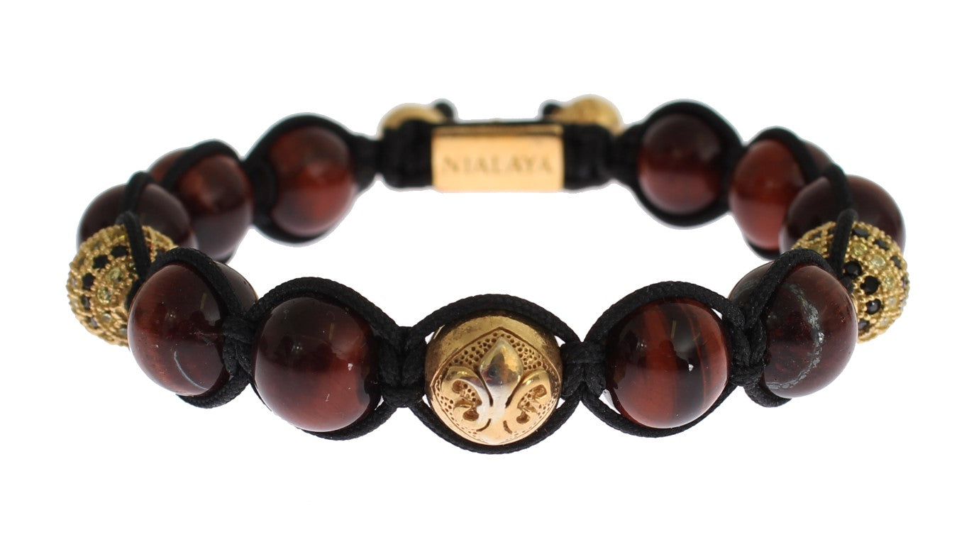 Nialaya Radiant Red Tiger Eye & CZ Gold Bracelet