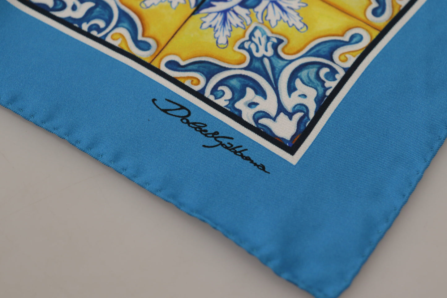 Dolce & Gabbana Elegant Majolica Blue Silk Men's Scarf