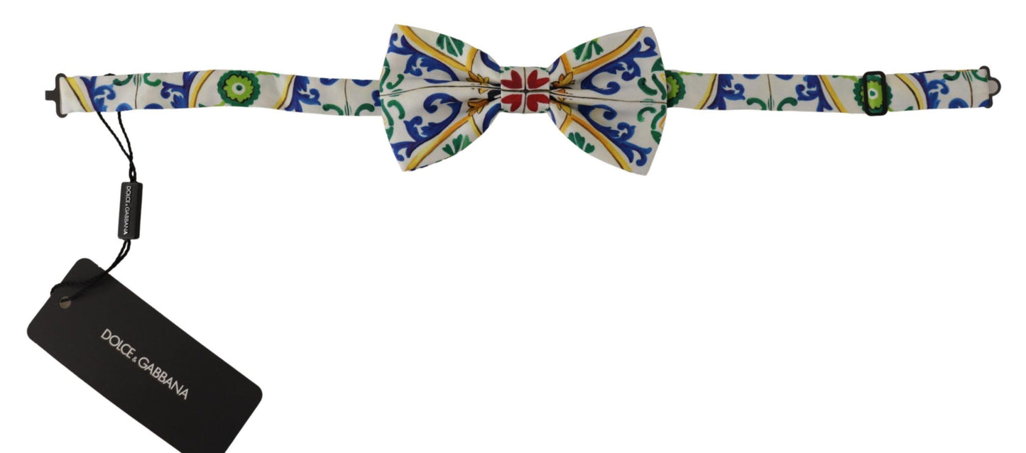 Dolce & Gabbana Elegant Majolica Print Silk Bow Tie