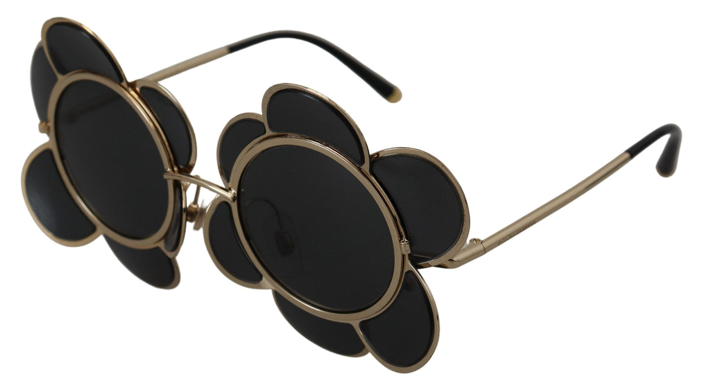 Dolce & Gabbana Chic Floral-Formed Black and Gold Sunglasses