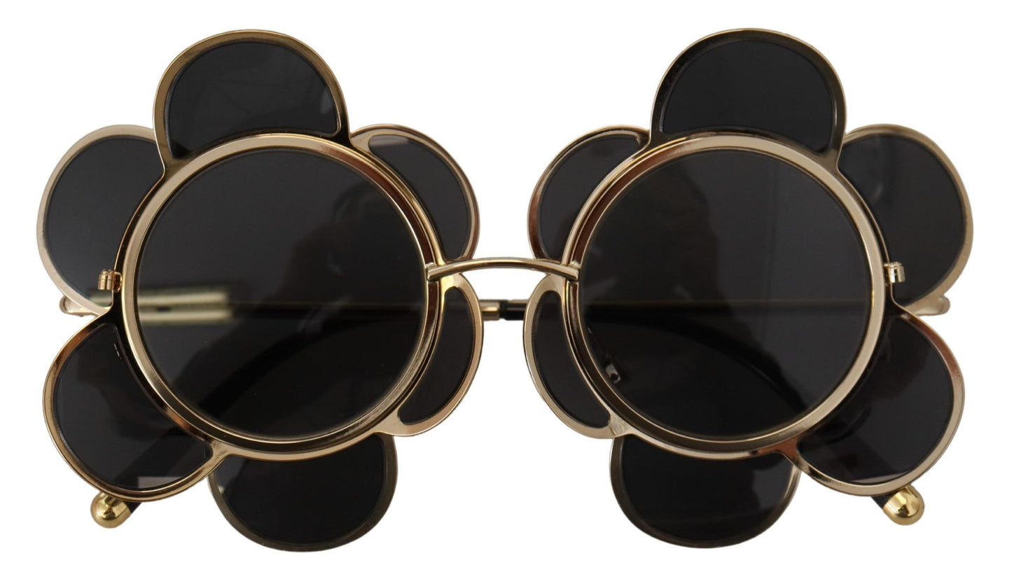 Dolce & Gabbana Chic Floral-Formed Black and Gold Sunglasses