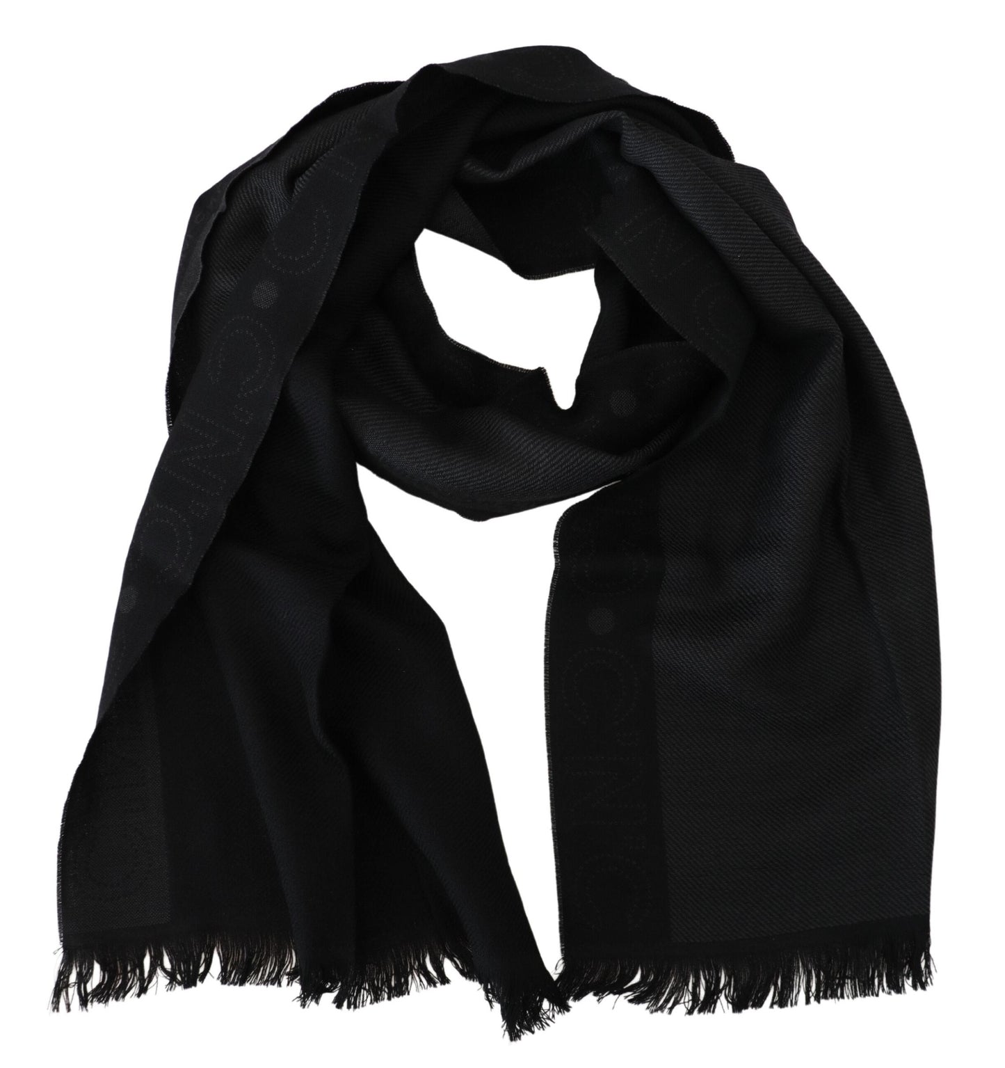 Costume National Elegant Fringed Wool Scarf in Chic Black