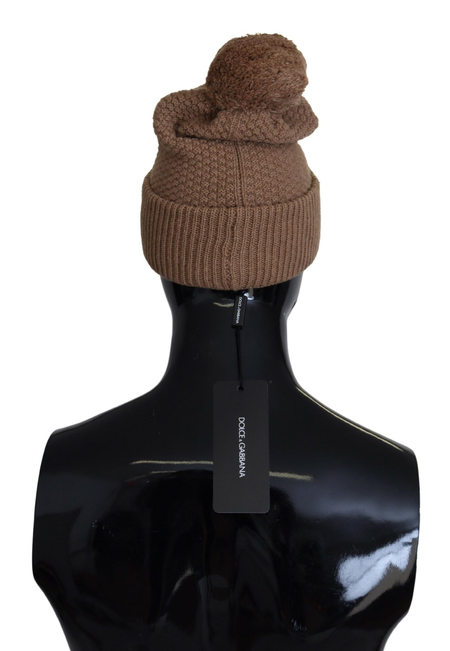 Dolce & Gabbana Elegant Camel Knit Beanie with Fur Accent