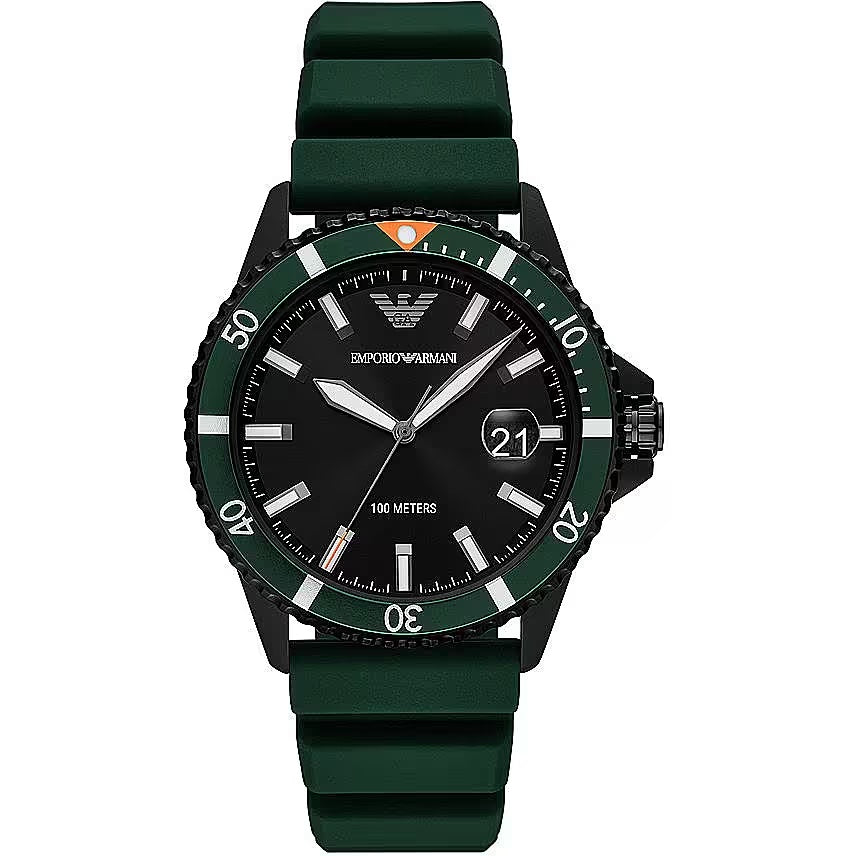 Emporio Armani Sleek Diver Timepiece with Green Silicone Band